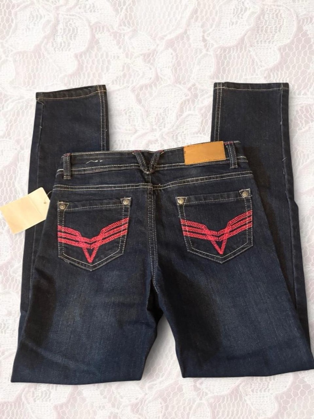 Vigoss Dark Blue Skinny Jeans with Pink Pocket Embroidery